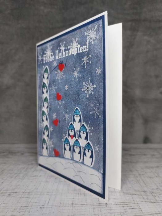Grußkarte Frohe Weihnachten Pinguin handgemacht